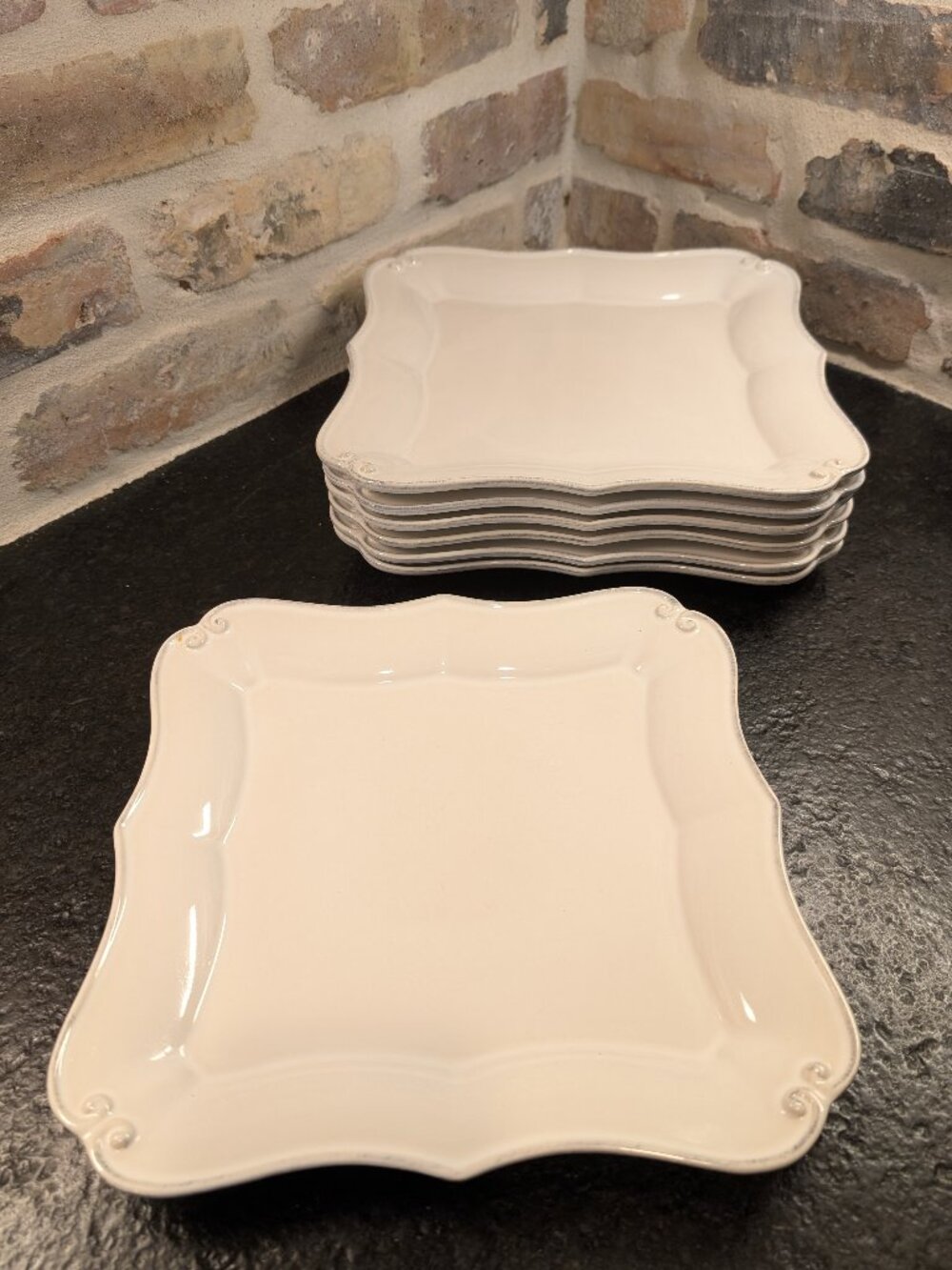 Set of 7 Vintage Port White by Casafina Square Dinner Plates 10-3/4” Portugal